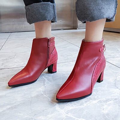 

Rose New Autumn And Winter Stitching Color Chunky Heels Boots Women High-Heeled Shoes