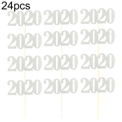 

24Pcs 2020 Number Birthday Cake Topper Dessert Flag Decor Party Baking Supplies