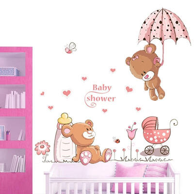 

Teddy Bear Flowers Wall Sticker Decals Kids Nursery Baby Decor Removable