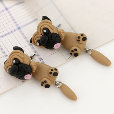 

1 Pair Fashion Creative Earring For Women Cute Animal Dog Cat Pottery Earrings