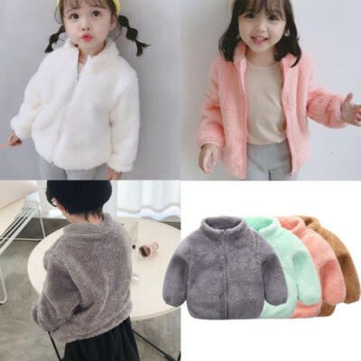 

US Infant Baby Boy Girl Coat Winter Autumn Warm Pure Color Zipper Wool Coat 0-5Y