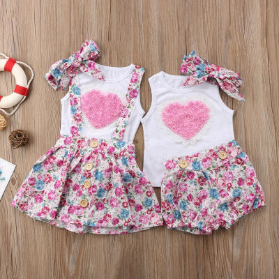 

Sister Matching Infant Baby Girls T-shirt TopsFloral PantsSkirts Outfits Set