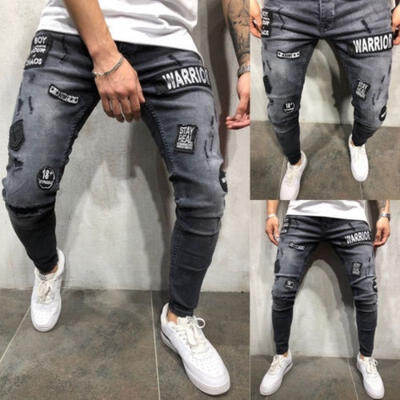 

Fashion Men&39s Ripped Skinny Jeans Destroyed Frayed Slim Fit Denim Pant Zipper hw