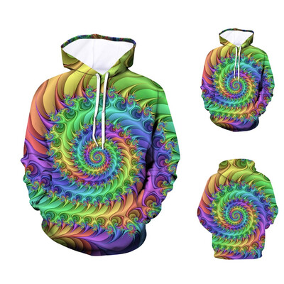 

Toponeto Mens Casual New 3D Spiral Stun Long-Sleeved Printed Hooded Sweater Coat
