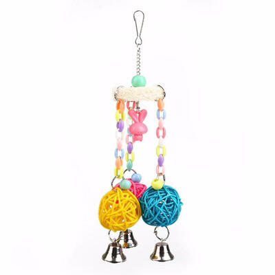 

Parrot Stand Swing Toy Wood Bird Luffa Chew Rack Toy Rattan Ball String Toy