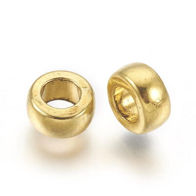 

Tibetan Style Alloy Rondelle Large Hole European Beads Antique Golden Lead Free & Nickel Free & Cadmium Free 7x35mm Hole 4mm