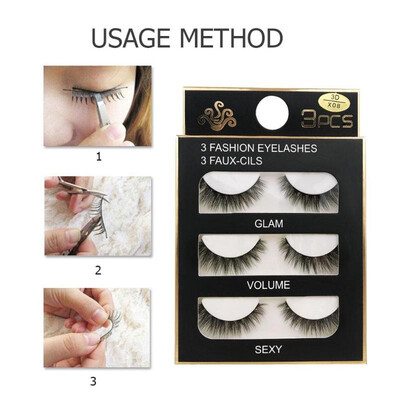 

3 Pairs Mink Eyelashes Natural Long Lasting Extension 3D False Eyelashes