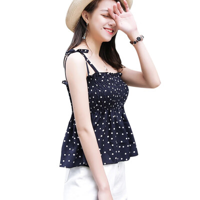 

Women Crop Top Camisole Fashion Polka Dot Print Tank Top Sexy Sleeveless Bow Strap Tops Female Off Shoulder Chiffon Tops Vest