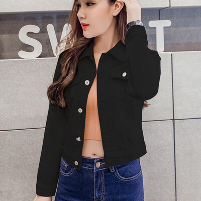 

Toponeto Women Fashion Lapel Solid Casual Denim Buttons Blazer Jeans Jacket Cardigan