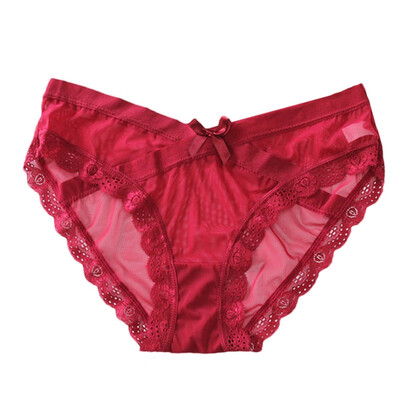 

New Thin Sexy Transparent Mesh Lace Bow Briefs Fashion Sexy Mid Rise Quick Dry Women Panties 2019