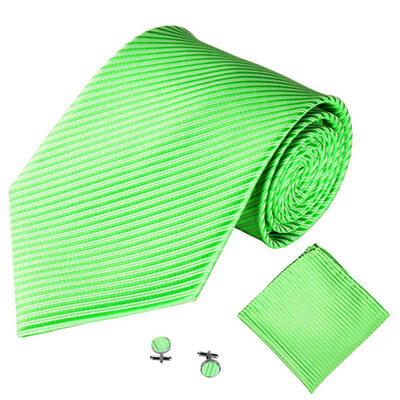 

Solid Color Stripe Jacquard Business Men Necktie Handkerchief Cuff Links Set
