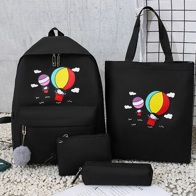 

Tailored Cartoon Alphabet Student Backpack Casual Large Capacity Travel 4 Piece Set