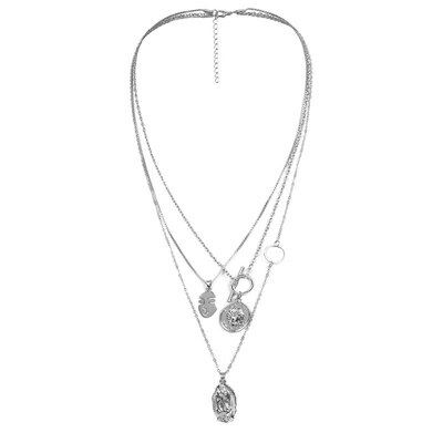 

Vintage Multilayer Human Face Jesus Embossed Pendant Sweater Chain Lady Necklace