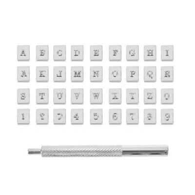 

36Pcs 3MM Leather Stamp Alphabet Letter Number Metal Punch Set Logo Stampers Top