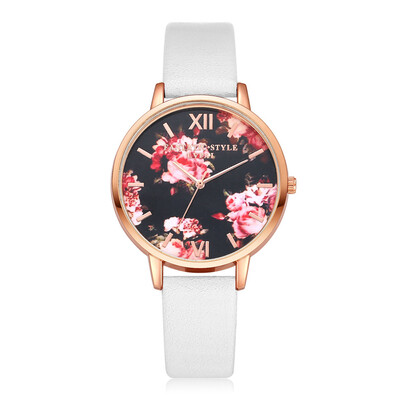 

Unique Womens Watches Flower PatternThin Scale Silver Dial Ladies Quartz Wristwatch Leather Clock Fashion Relogio Feminino