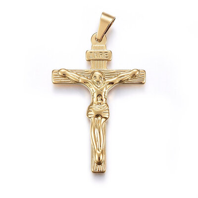 

304 Stainless Steel Pendants Crucifix Cross Golden 50x33x4mm Hole 9x5mm