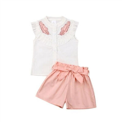 

US Toddler Kids Baby Girl Sleeveless Ruflle Top Shorts Pants Outfit Clothes Set