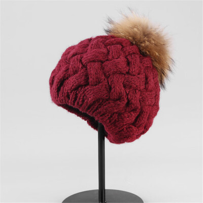 

Tailored Fashion Women Winter Knit Hat Foxes Ball Collar Set Thick Warm Solid Earmuff Hat