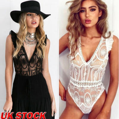 

Sexy Womens Floral Lace Bodycon Bandage Bodysuit Jumpsuit Short Romper Vest Tops