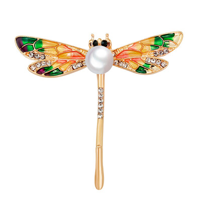 

Men Cartoon Rhinestone Dragonfly Brooches Metal Pearl Insect Brosche Women Wedding Ornaments