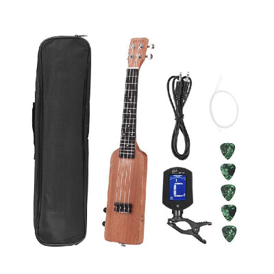 

ammoon Creative Bottle Shape 23" Solid Wood Okoume Electric Ukulele Ukelele Uke Kit with Tuner Carrying Bag 35mm Audio Cable 4pcs