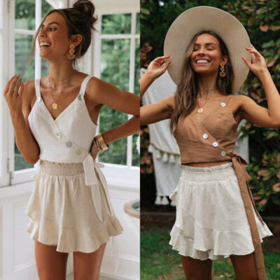 

Ladies Casual V-Neck Sling Solid Color Top Tank Top Vest Daily Wear Shirt Blouse