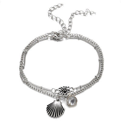 

Multilayer Silver Opal Shell Flower Anklets Barefoot Beach Foot Jewelry
