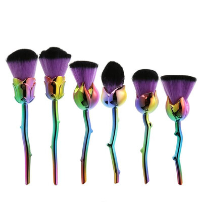 

6pcs Rose Shape Makeup Brush Foundation Powder Blush Makeup Cosmetic Tool