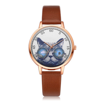 

Fashion Women Watches Cute Cat Dial Ladies Quartz Wristwatch Movement Casual Leather Strap Clock Dress Gift Zegarki Damskie