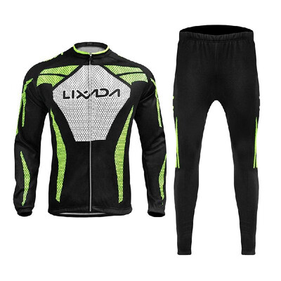 

Lixada Mens Winter Long Sleeve Cycling Jersey Set Thermal Fleece Cycling Clothing Windproof Cycling Coat 3D Padded Trousers