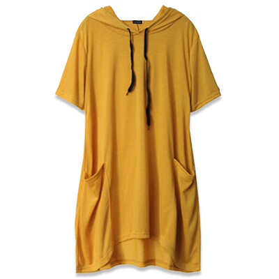 

Plus Size Women Solid Color Cute Hoodie With Pocket Casual Short Sleeve Hooded Pullovers For Girl And Lady