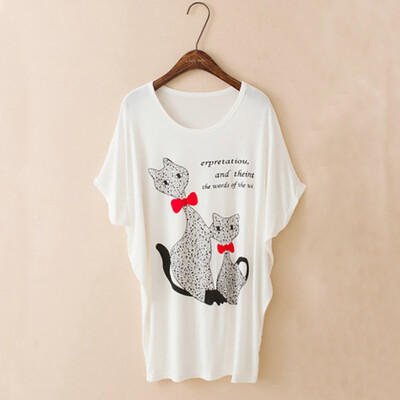 

10 Kinds Of 2 Color Modal Casual Letters Animal Print Round Neck Bat Shirt Female T-shirt Blouse 3