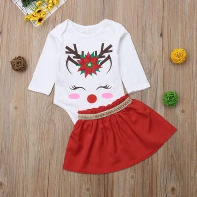 

Infant Baby Girl Christmas Deer Romper Top Princess Dress Skirt Xmas Party Outfit Clothes