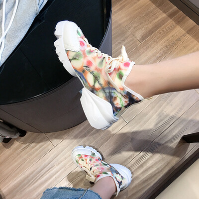 

Leisure Fashion Daddy Shoes Female Qiubai Shoes Small White Shoes Thick soles Breathable Flower Sports Shoes