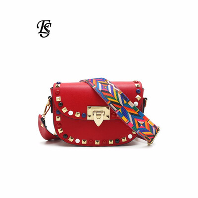

ESHUNFA small square bag retro lychee pattern 2019 new fashion rivet handbags shoulder messenger bag YFCH-09 4310