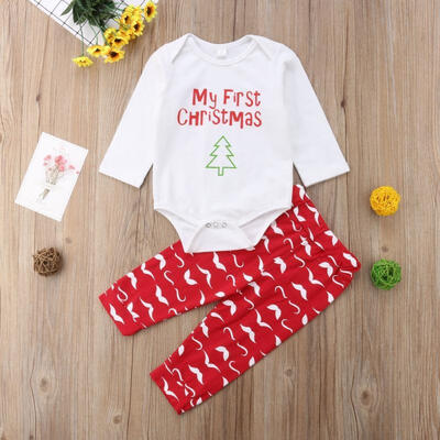 

Newborn Baby Girl Boys Christmas RomperMoustache Print Pants Outfit Clothes Set
