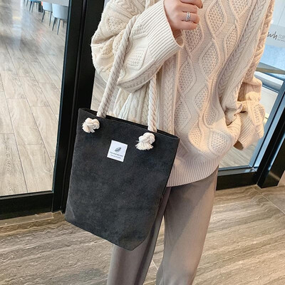 

Women Corduroy Shoulder Bag Shopping Totes Large Capacity Zipper Top Vintage Holiday Casual Handbag