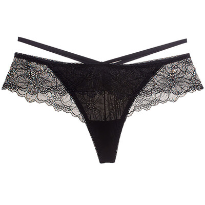 

Toponeto Female Underpant Sexy Hollow Transparent Ice Lace Belt Low Waist Seamless Thong