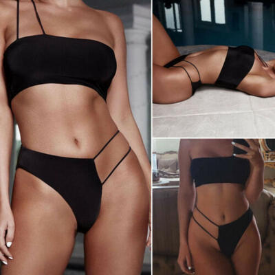 

Sexy Ladies Bikini Set One Shoulder Bra Thongs Swim Bottoms Swimming Swimsuit
