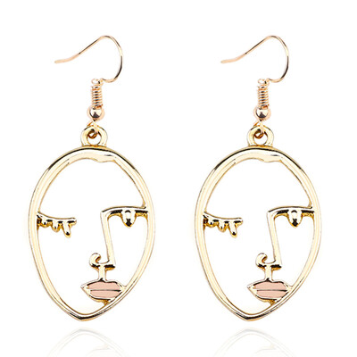 

Hollow Abstract Face Gold Pendant Art Stylish Dangle Drop Earrings