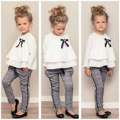

2018 Kids Baby Girl Chiffon Tops BlouseStripes Trousers Pants Casual Clothes US