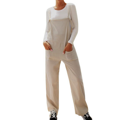 

Womens Linen Jumpsuits Overalls With Pockets Vintage Harem Pants