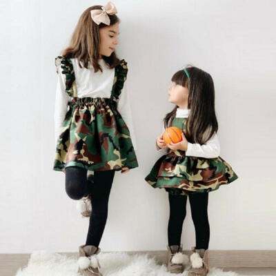 

UK Newborn Baby Girl Tops Strap Camo Shorts Dress Sister Matching Outfit Clothes