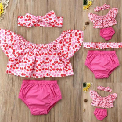 

US Newborn Baby Girl Summer Clothes Red Heart Tops Short Pants 3PCS Outfits