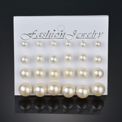 

EK241 12 pairs White Simulated Pearl Earrings Set For Women Jewelry Ear Big Small Ball Stud Earrings Bijouteria brincos Bijoux