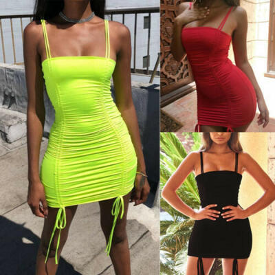 

US Sexy Women Spaghetti Strap Sleeveless Bodycon Club Party Evening Mini Dress
