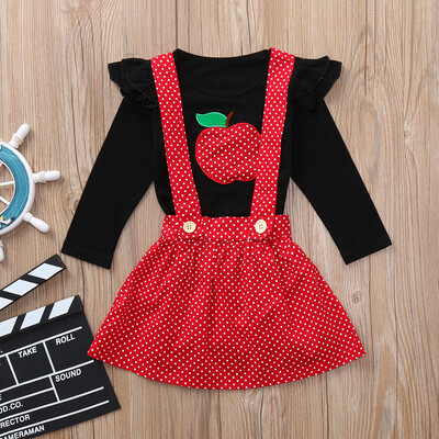 

Toddler Infant Baby Girls Fruit Ruched Tops Strap Dot Print Skirt Outfits Set