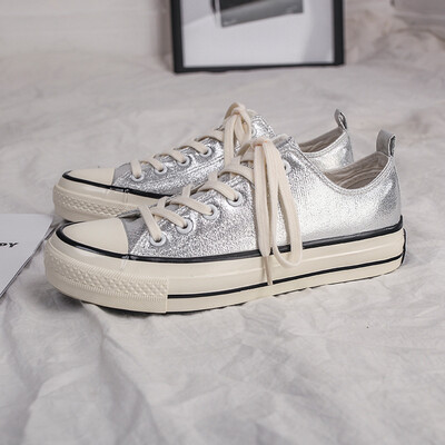 

Shiny canvas shoes female trend shoes 2019 new students Korean version ins wild shoes women low to help shoes