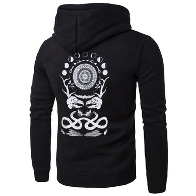 

Casual Long Sleeve Black Hooded Sweatshirt Men Fashion Halloween Moon Phase Printed graphic Hoodie Pullover