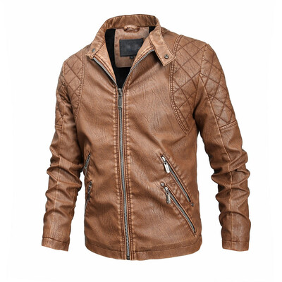 

Toponeto Men Winter Leather Jacket Biker Motorcycle Zipper Long Sleeve Coat Top Blouses
